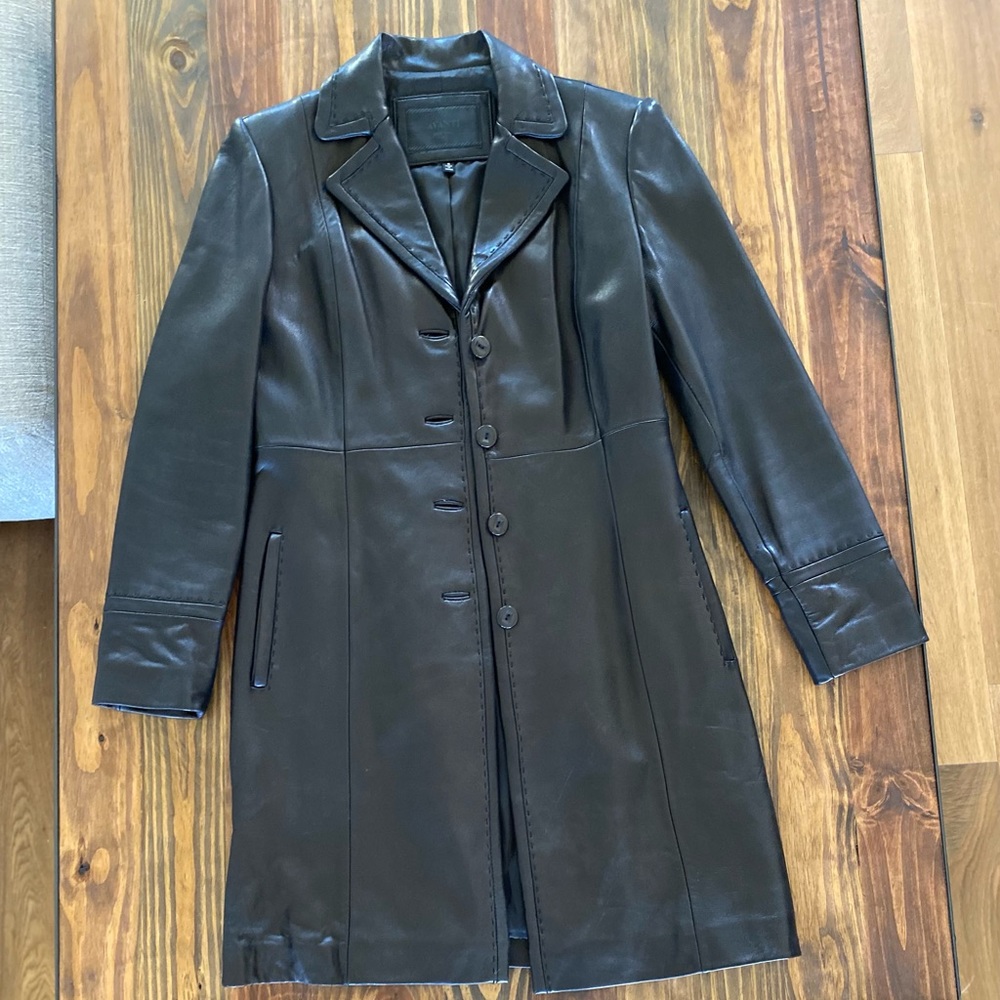 Avanti New York - Black Leather Trench Coat - Women’s Size Small